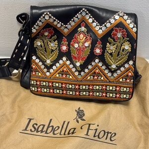 Isabella Fiore Multicolor Embroidered Leather Crossbody Bag